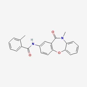 molecular formula C22H18N2O3 B11271610 2-methyl-N-(10-methyl-11-oxo-10,11-dihydrodibenzo[b,f][1,4]oxazepin-2-yl)benzamide 