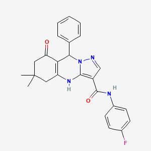 N-(4-fluorophenyl)-6,6-dimethyl-8-oxo-9-phenyl-4,5,6,7,8,9-hexahydropyrazolo[5,1-b]quinazoline-3-carboxamide