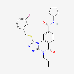 molecular formula C25H26FN5O2S B11271681 N-cyclopentyl-1-((3-fluorobenzyl)thio)-5-oxo-4-propyl-4,5-dihydro-[1,2,4]triazolo[4,3-a]quinazoline-8-carboxamide 