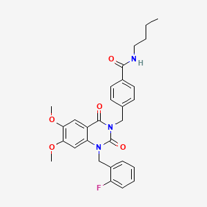 molecular formula C29H30FN3O5 B11271723 N-butyl-4-((1-(2-fluorobenzyl)-6,7-dimethoxy-2,4-dioxo-1,2-dihydroquinazolin-3(4H)-yl)methyl)benzamide 