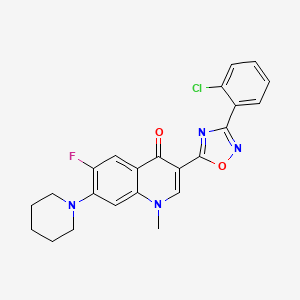 molecular formula C23H20ClFN4O2 B11271790 3-[3-(2-chlorophenyl)-1,2,4-oxadiazol-5-yl]-6-fluoro-1-methyl-7-(piperidin-1-yl)quinolin-4(1H)-one 