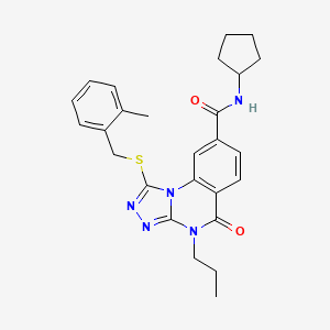 molecular formula C26H29N5O2S B11271887 N-cyclopentyl-1-((2-methylbenzyl)thio)-5-oxo-4-propyl-4,5-dihydro-[1,2,4]triazolo[4,3-a]quinazoline-8-carboxamide 