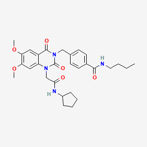 molecular formula C29H36N4O6 B11271998 N-butyl-4-((1-(2-(cyclopentylamino)-2-oxoethyl)-6,7-dimethoxy-2,4-dioxo-1,2-dihydroquinazolin-3(4H)-yl)methyl)benzamide 