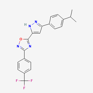 molecular formula C21H17F3N4O B11272088 5-{3-[4-(propan-2-yl)phenyl]-1H-pyrazol-5-yl}-3-[4-(trifluoromethyl)phenyl]-1,2,4-oxadiazole 