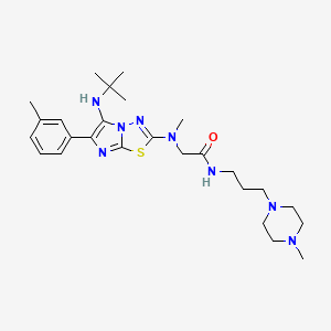 molecular formula C26H40N8OS B11272179 2-[[5-[(1,1-Dimethylethyl)amino]-6-(3-methylphenyl)imidazo[2,1-b]-1,3,4-thiadiazol-2-yl]methylamino]-N-[3-(4-methyl-1-piperazinyl)propyl]acetamide 