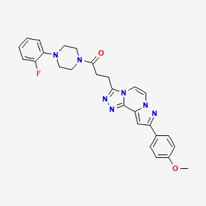 molecular formula C27H26FN7O2 B11272190 1-[4-(2-Fluorophenyl)piperazino]-3-[9-(4-methoxyphenyl)pyrazolo[1,5-A][1,2,4]triazolo[3,4-C]pyrazin-3-YL]-1-propanone 