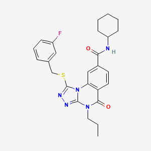 N-cyclohexyl-1-((3-fluorobenzyl)thio)-5-oxo-4-propyl-4,5-dihydro-[1,2,4]triazolo[4,3-a]quinazoline-8-carboxamide