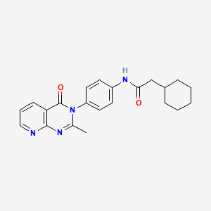 molecular formula C22H24N4O2 B11272297 2-cyclohexyl-N-(4-(2-methyl-4-oxopyrido[2,3-d]pyrimidin-3(4H)-yl)phenyl)acetamide 