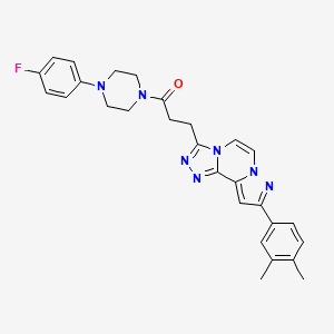 molecular formula C28H28FN7O B11272380 3-[9-(3,4-Dimethylphenyl)pyrazolo[1,5-A][1,2,4]triazolo[3,4-C]pyrazin-3-YL]-1-[4-(4-fluorophenyl)piperazino]-1-propanone 