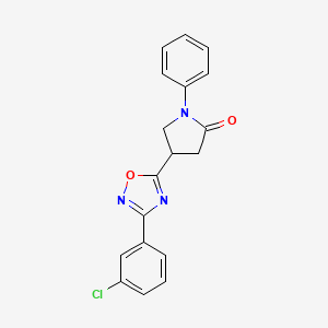 molecular formula C18H14ClN3O2 B11272448 4-[3-(3-Chlorophenyl)-1,2,4-oxadiazol-5-yl]-1-phenylpyrrolidin-2-one 