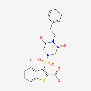 molecular formula C22H19FN2O6S2 B11272455 Methyl 3-{[3,5-dioxo-4-(2-phenylethyl)piperazin-1-yl]sulfonyl}-4-fluoro-1-benzothiophene-2-carboxylate 