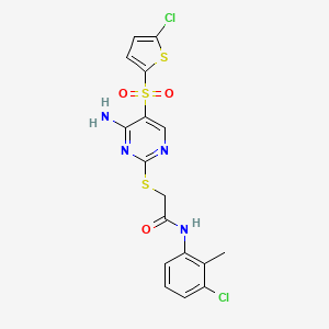 molecular formula C17H14Cl2N4O3S3 B11272477 2-({4-amino-5-[(5-chlorothiophen-2-yl)sulfonyl]pyrimidin-2-yl}sulfanyl)-N-(3-chloro-2-methylphenyl)acetamide 