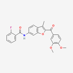 molecular formula C25H20FNO5 B11272515 N-[2-(3,4-dimethoxybenzoyl)-3-methyl-1-benzofuran-6-yl]-2-fluorobenzamide 