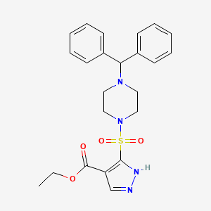 molecular formula C23H26N4O4S B11272521 ethyl 5-{[4-(diphenylmethyl)piperazin-1-yl]sulfonyl}-1H-pyrazole-4-carboxylate 