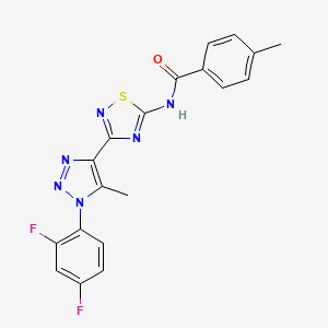 molecular formula C19H14F2N6OS B11272577 N-{3-[1-(2,4-difluorophenyl)-5-methyl-1H-1,2,3-triazol-4-yl]-1,2,4-thiadiazol-5-yl}-4-methylbenzamide 