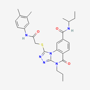 molecular formula C27H32N6O3S B11272584 N-(butan-2-yl)-1-({[(3,4-dimethylphenyl)carbamoyl]methyl}sulfanyl)-5-oxo-4-propyl-4H,5H-[1,2,4]triazolo[4,3-a]quinazoline-8-carboxamide 