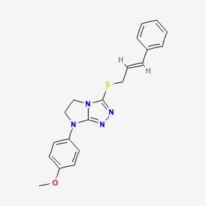 molecular formula C20H20N4OS B11272592 3-(cinnamylthio)-7-(4-methoxyphenyl)-6,7-dihydro-5H-imidazo[2,1-c][1,2,4]triazole 