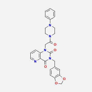 molecular formula C27H25N5O5 B11272668 3-(1,3-benzodioxol-5-ylmethyl)-1-[2-oxo-2-(4-phenylpiperazin-1-yl)ethyl]pyrido[3,2-d]pyrimidine-2,4(1H,3H)-dione 