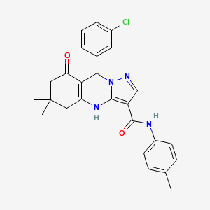 molecular formula C26H25ClN4O2 B11272835 9-(3-chlorophenyl)-6,6-dimethyl-N-(4-methylphenyl)-8-oxo-4,5,6,7,8,9-hexahydropyrazolo[5,1-b]quinazoline-3-carboxamide 