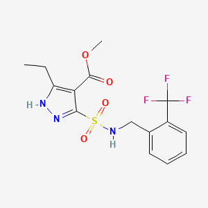 molecular formula C15H16F3N3O4S B11272893 methyl 3-ethyl-5-(N-(2-(trifluoromethyl)benzyl)sulfamoyl)-1H-pyrazole-4-carboxylate 