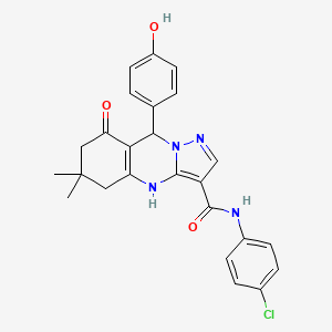 molecular formula C25H23ClN4O3 B11273097 N-(4-chlorophenyl)-9-(4-hydroxyphenyl)-6,6-dimethyl-8-oxo-4,5,6,7,8,9-hexahydropyrazolo[5,1-b]quinazoline-3-carboxamide 