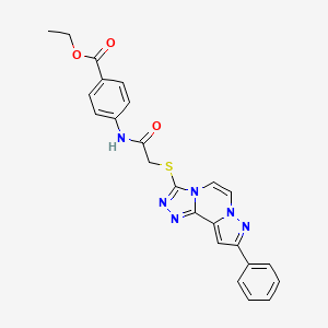 molecular formula C24H20N6O3S B11273128 Ethyl 4-(2-((9-phenylpyrazolo[1,5-a][1,2,4]triazolo[3,4-c]pyrazin-3-yl)thio)acetamido)benzoate 