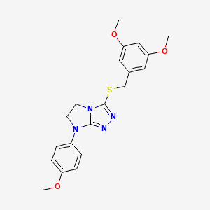 molecular formula C20H22N4O3S B11273157 3-((3,5-dimethoxybenzyl)thio)-7-(4-methoxyphenyl)-6,7-dihydro-5H-imidazo[2,1-c][1,2,4]triazole 