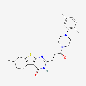 molecular formula C26H32N4O2S B11273309 2-{3-[4-(2,5-dimethylphenyl)piperazin-1-yl]-3-oxopropyl}-7-methyl-5,6,7,8-tetrahydro[1]benzothieno[2,3-d]pyrimidin-4(3H)-one 