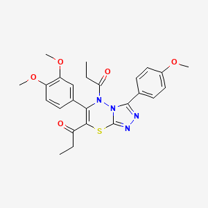 1-[6-(3,4-Dimethoxyphenyl)-3-(4-methoxyphenyl)-7-propanoyl-5H-[1,2,4]triazolo[3,4-B][1,3,4]thiadiazin-5-YL]propan-1-one