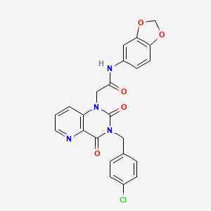 molecular formula C23H17ClN4O5 B11273456 N-(benzo[d][1,3]dioxol-5-yl)-2-(3-(4-chlorobenzyl)-2,4-dioxo-3,4-dihydropyrido[3,2-d]pyrimidin-1(2H)-yl)acetamide 