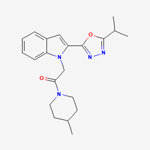 molecular formula C21H26N4O2 B11273704 2-(2-(5-isopropyl-1,3,4-oxadiazol-2-yl)-1H-indol-1-yl)-1-(4-methylpiperidin-1-yl)ethanone 