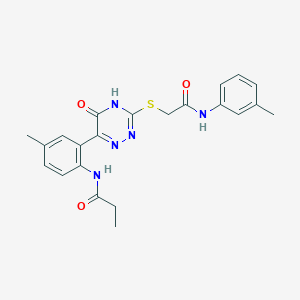 N-{4-Methyl-2-[3-({[(3-methylphenyl)carbamoyl]methyl}sulfanyl)-5-oxo-4,5-dihydro-1,2,4-triazin-6-YL]phenyl}propanamide