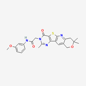 molecular formula C24H24N4O4S B11273876 N-(3-methoxyphenyl)-2-(5,5,13-trimethyl-15-oxo-6-oxa-17-thia-2,12,14-triazatetracyclo[8.7.0.03,8.011,16]heptadeca-1,3(8),9,11(16),12-pentaen-14-yl)acetamide 