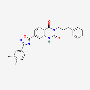 molecular formula C27H24N4O3 B11273890 7-(3-(3,4-dimethylphenyl)-1,2,4-oxadiazol-5-yl)-3-(3-phenylpropyl)quinazoline-2,4(1H,3H)-dione 