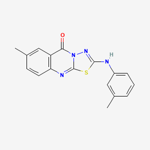 molecular formula C17H14N4OS B11273897 7-methyl-2-(m-tolylamino)-5H-[1,3,4]thiadiazolo[2,3-b]quinazolin-5-one 