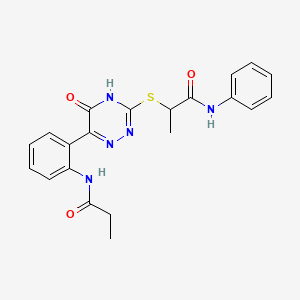 2-{[5-Oxo-6-(2-propanamidophenyl)-4,5-dihydro-1,2,4-triazin-3-YL]sulfanyl}-N-phenylpropanamide