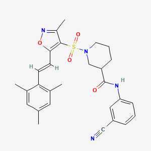 molecular formula C28H30N4O4S B11273923 N-(3-Cyanophenyl)-1-({3-methyl-5-[(1E)-2-(2,4,6-trimethylphenyl)ethenyl]-1,2-oxazol-4-YL}sulfonyl)piperidine-3-carboxamide 