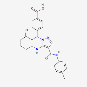 molecular formula C25H22N4O4 B11274047 4-{3-[(4-Methylphenyl)carbamoyl]-8-oxo-4,5,6,7,8,9-hexahydropyrazolo[5,1-b]quinazolin-9-yl}benzoic acid 