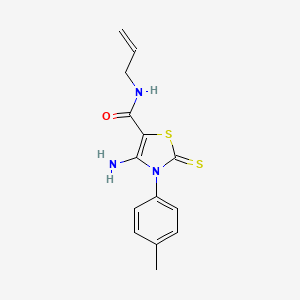 molecular formula C14H15N3OS2 B11274097 4-amino-3-(4-methylphenyl)-N-(prop-2-en-1-yl)-2-sulfanylidene-2,3-dihydro-1,3-thiazole-5-carboxamide 