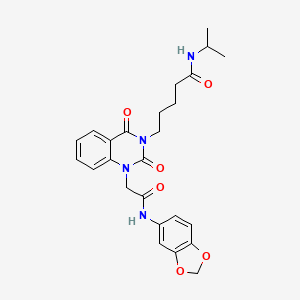 molecular formula C25H28N4O6 B11274111 5-(1-(2-(benzo[d][1,3]dioxol-5-ylamino)-2-oxoethyl)-2,4-dioxo-1,2-dihydroquinazolin-3(4H)-yl)-N-isopropylpentanamide 