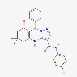 molecular formula C25H23ClN4O2 B11274169 N-(4-chlorophenyl)-6,6-dimethyl-8-oxo-9-phenyl-4,5,6,7,8,9-hexahydropyrazolo[5,1-b]quinazoline-3-carboxamide 