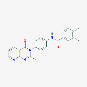 molecular formula C23H20N4O2 B11274279 3,4-dimethyl-N-(4-(2-methyl-4-oxopyrido[2,3-d]pyrimidin-3(4H)-yl)phenyl)benzamide 