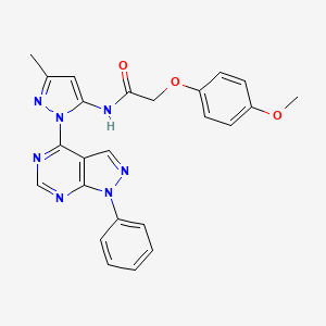 molecular formula C24H21N7O3 B11274336 2-(4-Methoxyphenoxy)-N-(3-methyl-1-{1-phenyl-1H-pyrazolo[3,4-D]pyrimidin-4-YL}-1H-pyrazol-5-YL)acetamide 