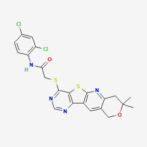 N-(2,4-dichlorophenyl)-2-[(5,5-dimethyl-6-oxa-17-thia-2,12,14-triazatetracyclo[8.7.0.03,8.011,16]heptadeca-1,3(8),9,11,13,15-hexaen-15-yl)sulfanyl]acetamide