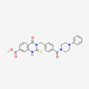 molecular formula C28H26N4O4S B11274361 Methyl 4-oxo-3-(4-(4-phenylpiperazine-1-carbonyl)benzyl)-2-thioxo-1,2,3,4-tetrahydroquinazoline-7-carboxylate 