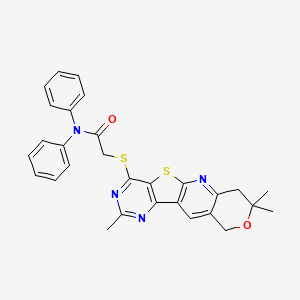 molecular formula C29H26N4O2S2 B11274372 N,N-diphenyl-2-[(5,5,13-trimethyl-6-oxa-17-thia-2,12,14-triazatetracyclo[8.7.0.03,8.011,16]heptadeca-1,3(8),9,11,13,15-hexaen-15-yl)sulfanyl]acetamide 