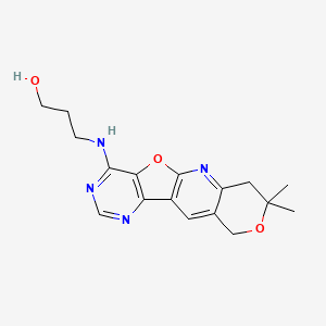 molecular formula C17H20N4O3 B11274382 3-[(5,5-dimethyl-6,17-dioxa-2,12,14-triazatetracyclo[8.7.0.03,8.011,16]heptadeca-1(10),2,8,11(16),12,14-hexaen-15-yl)amino]propan-1-ol 