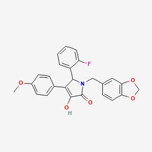 molecular formula C25H20FNO5 B11274437 1-(1,3-benzodioxol-5-ylmethyl)-5-(2-fluorophenyl)-3-hydroxy-4-(4-methoxyphenyl)-1,5-dihydro-2H-pyrrol-2-one 