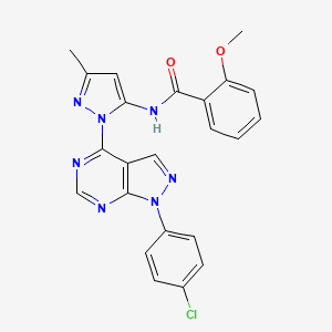 molecular formula C23H18ClN7O2 B11274553 N-{1-[1-(4-chlorophenyl)-1H-pyrazolo[3,4-d]pyrimidin-4-yl]-3-methyl-1H-pyrazol-5-yl}-2-methoxybenzamide 