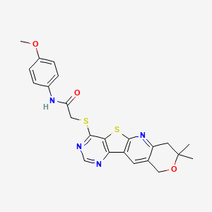 molecular formula C23H22N4O3S2 B11274614 2-[(5,5-dimethyl-6-oxa-17-thia-2,12,14-triazatetracyclo[8.7.0.03,8.011,16]heptadeca-1,3(8),9,11,13,15-hexaen-15-yl)sulfanyl]-N-(4-methoxyphenyl)acetamide 